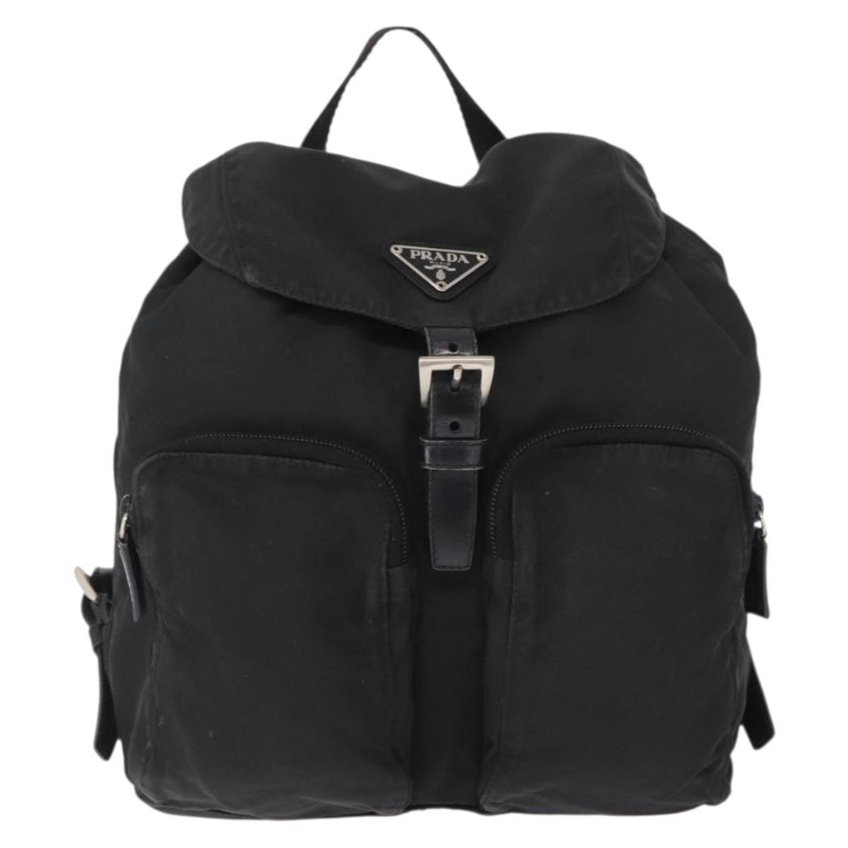 Prada Double Front Pocket Tessuto Black Nylon Backpack Bag (Pre-Owned)