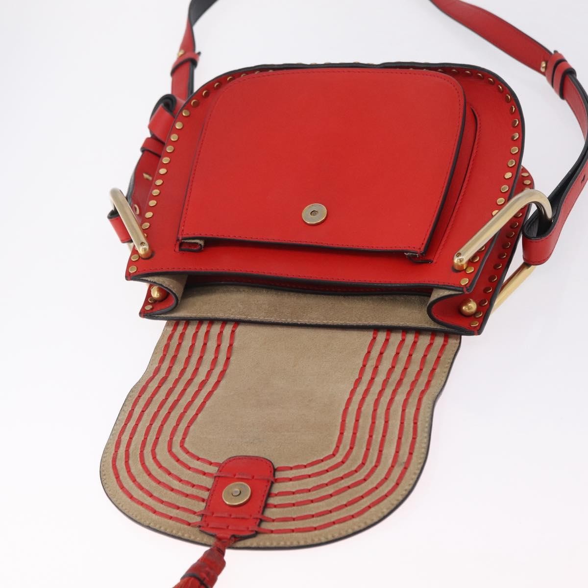 Chloe Hudson Whipstitch Leather Red Leather Handbag (Pre-Owned)