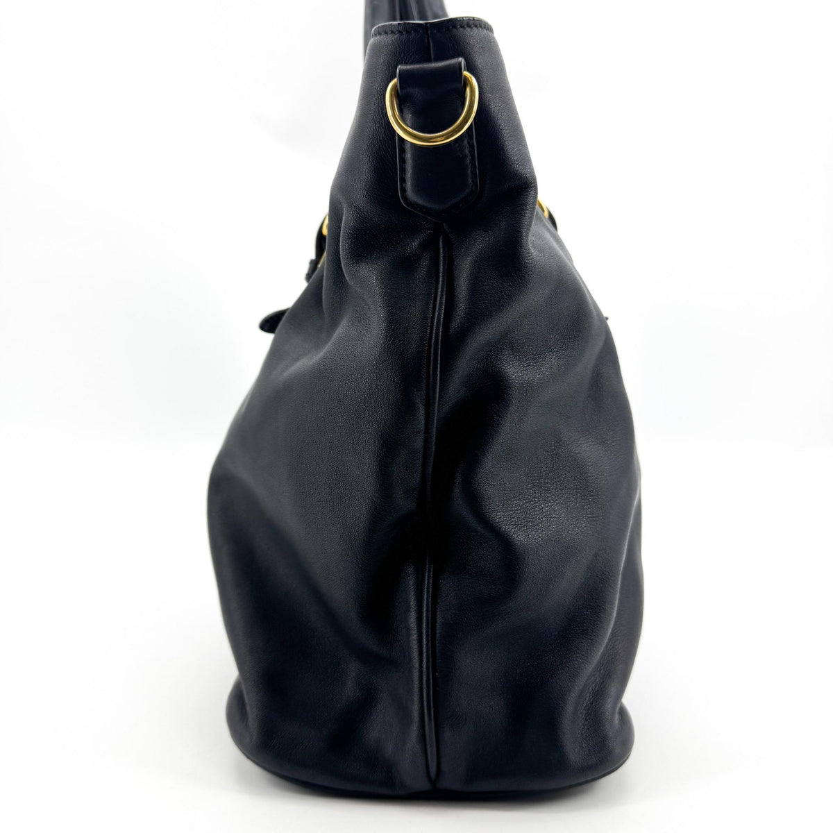 Prada Convertible Buckle Soft Calf Black Leather Tote Bag Bag (Pre-Owned)