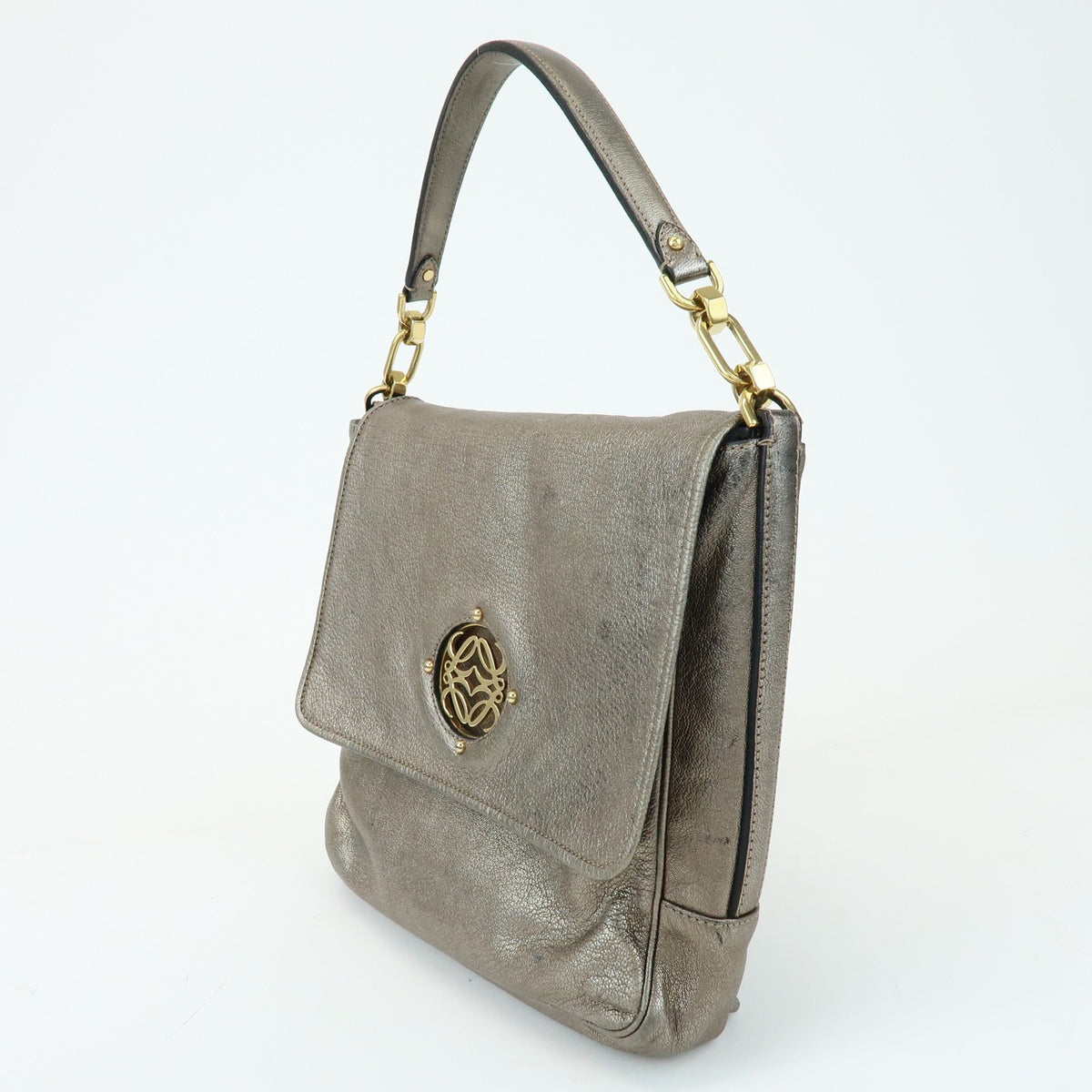 Loewe Shoulder Bag Leather Silver Leather Shoulder Bag Bag (Pre-Owned)