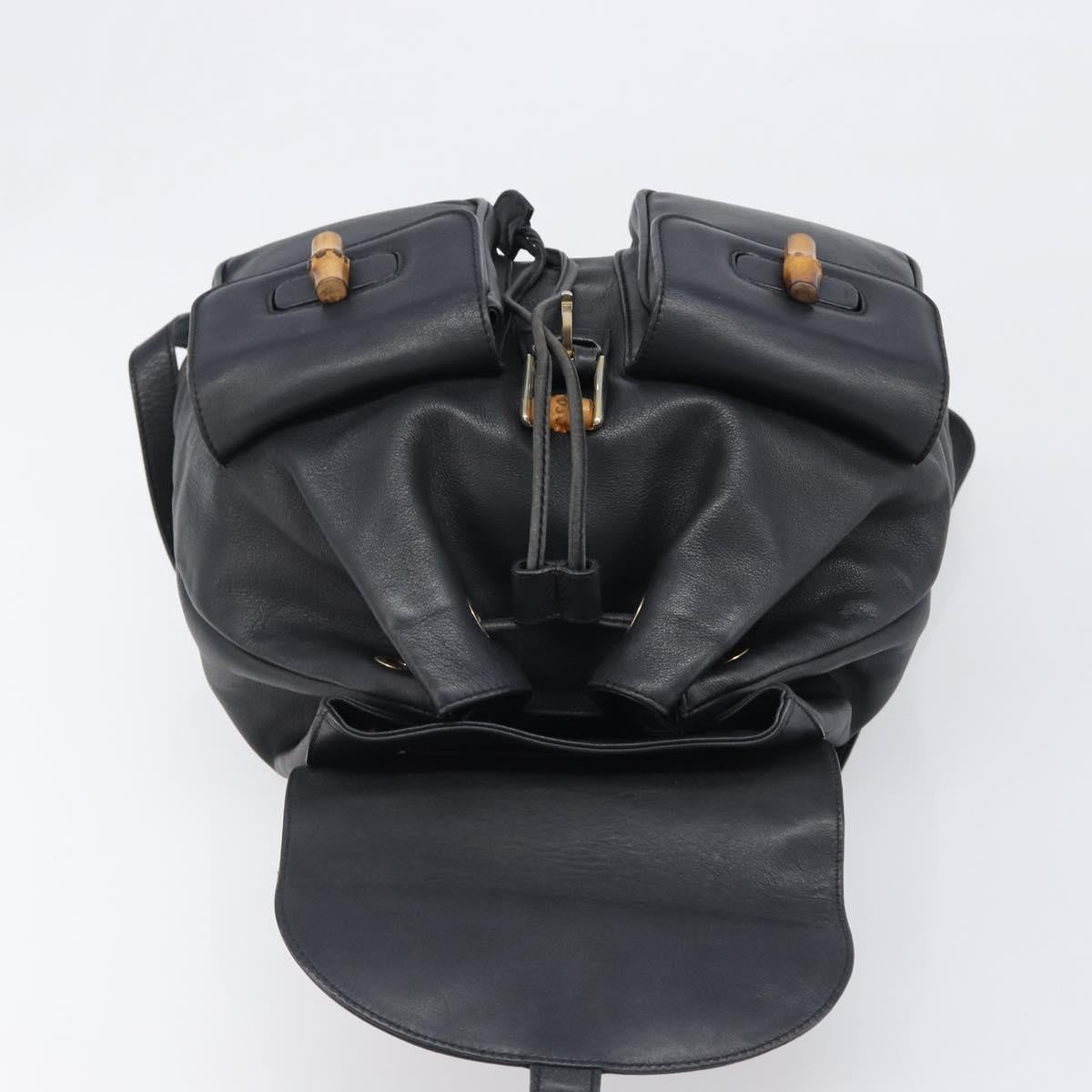 Gucci Vintage Bamboo Leather Black Leather Backpack Bag (Pre-Owned)