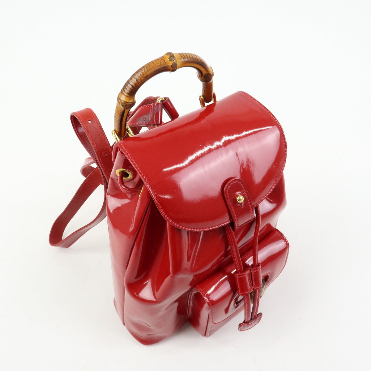 Gucci Vintage Bamboo Patent Red Patent_Leather Backpack Bag (Pre-Owned)