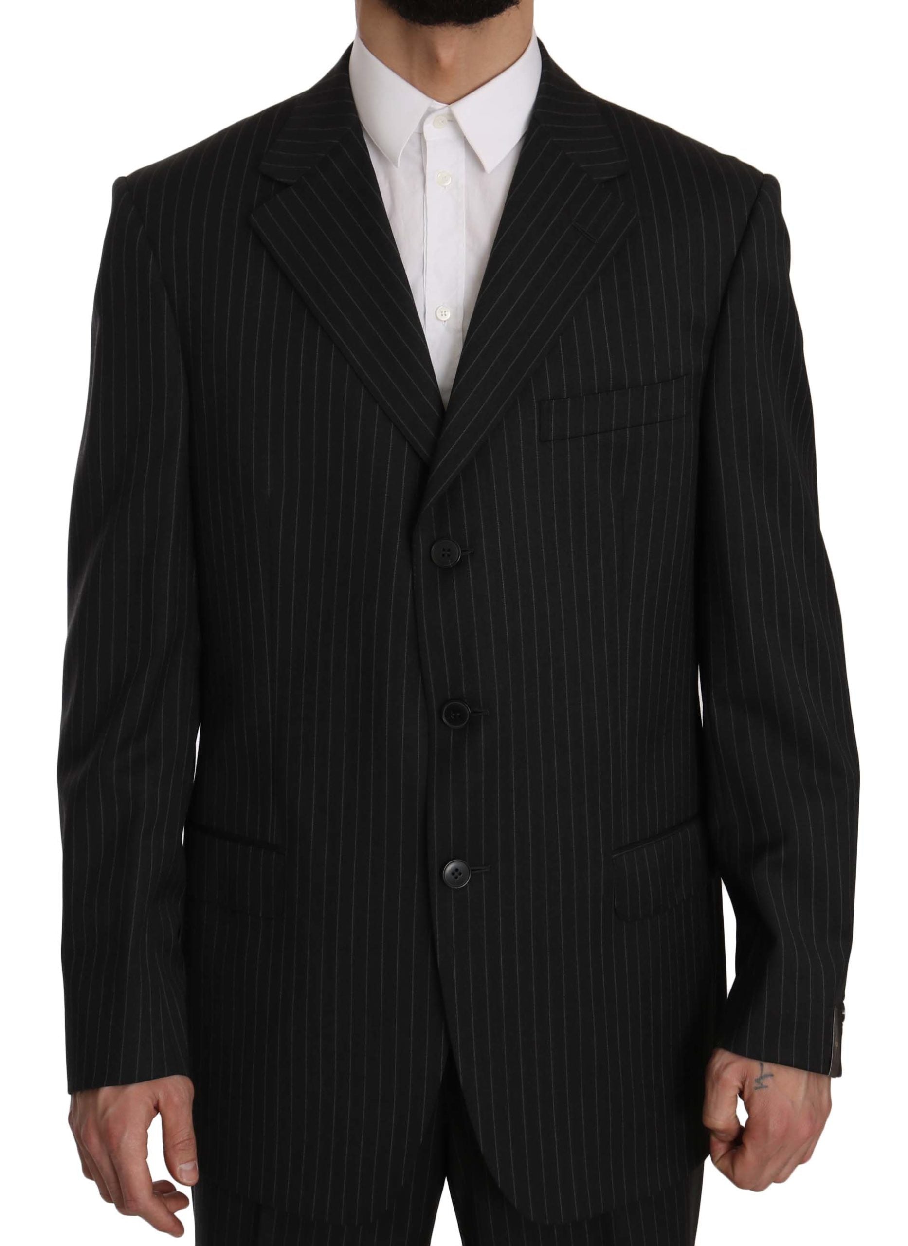 Z ZEGNA Elegant Black Striped Wool Men's Suit