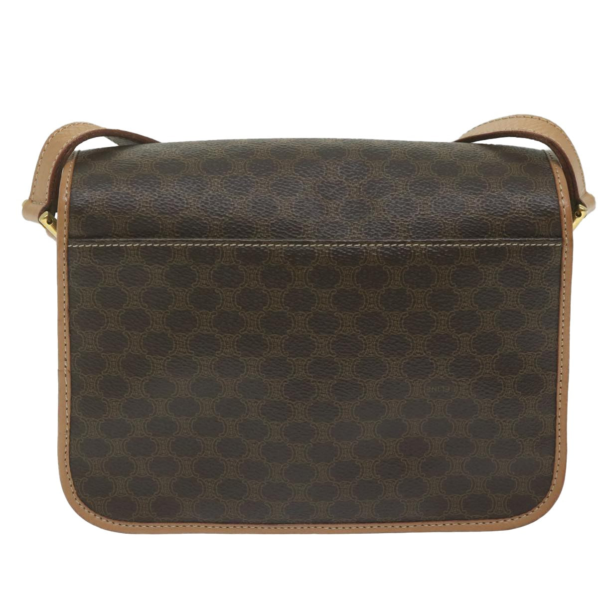Celine Vintage Macadam Circle Logo Canvas And Leather Brown Canvas Shoulder Bag Bag (Pre-Owned)