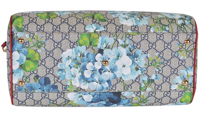 Gucci Blue GG Blooms Coated Canvas Medium Boston Top Handle Bag