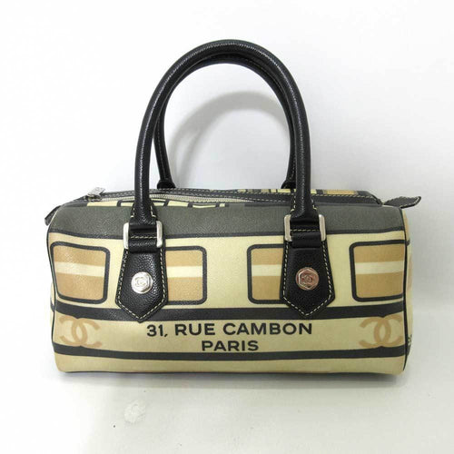 Chanel Boston Beige Canvas Handbag (Pre-Owned)