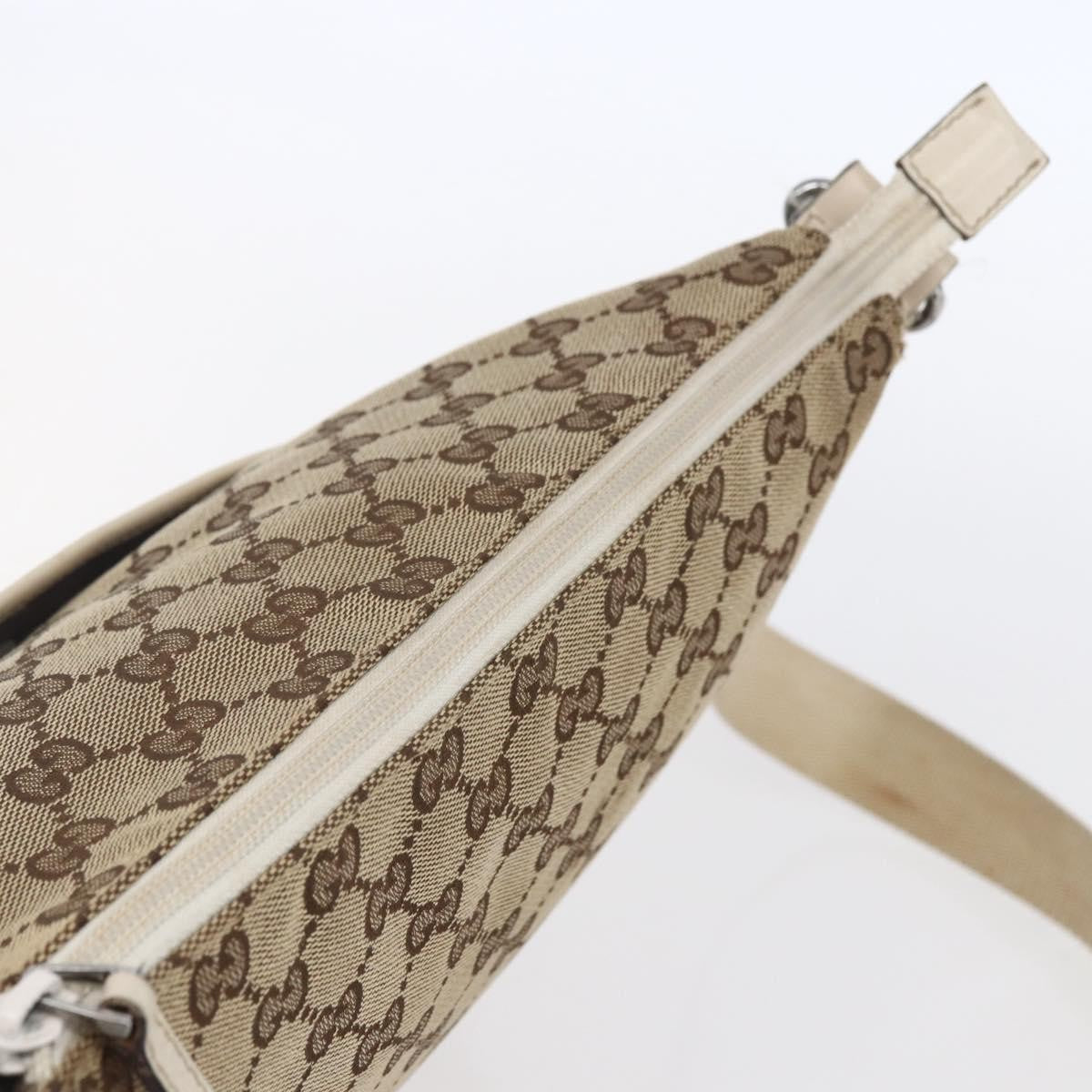 Gucci Zip Messenger Gg Canvas With Perforated Leather Beige Canvas Shoulder Bag Bag (Pre-Owned)