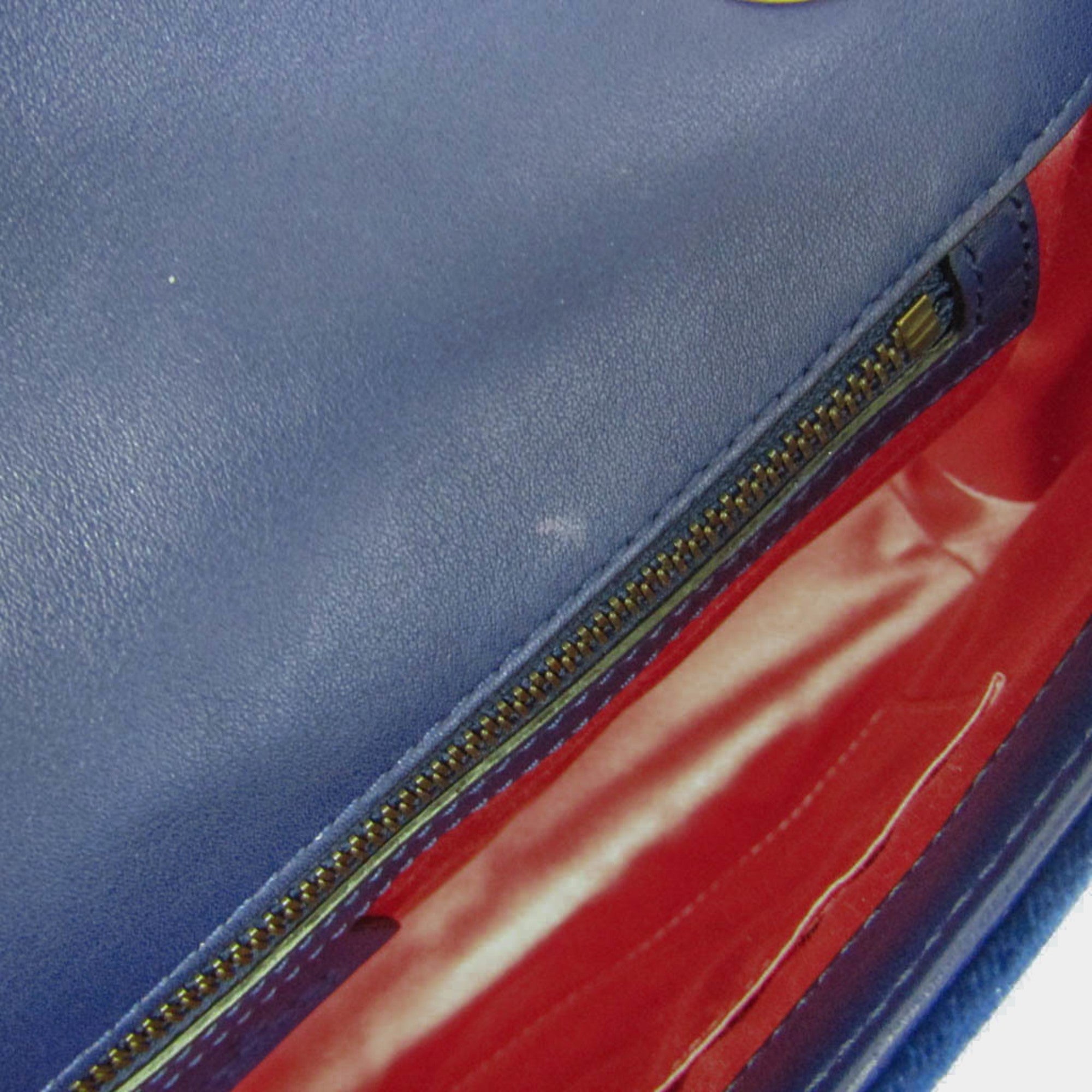Gucci Gg Marmont Flap Embroidered Matelasse Velvet Blue Velvet Shoulder Bag Bag (Pre-Owned)