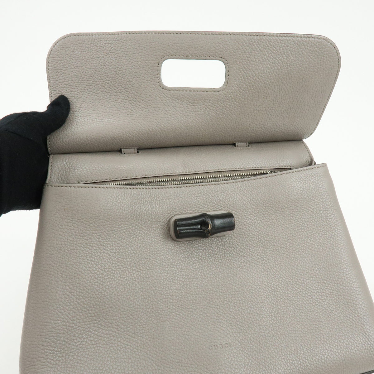 Gucci Bamboo Daily Top Handle Leather Gray Leather Handbag (Pre-Owned)