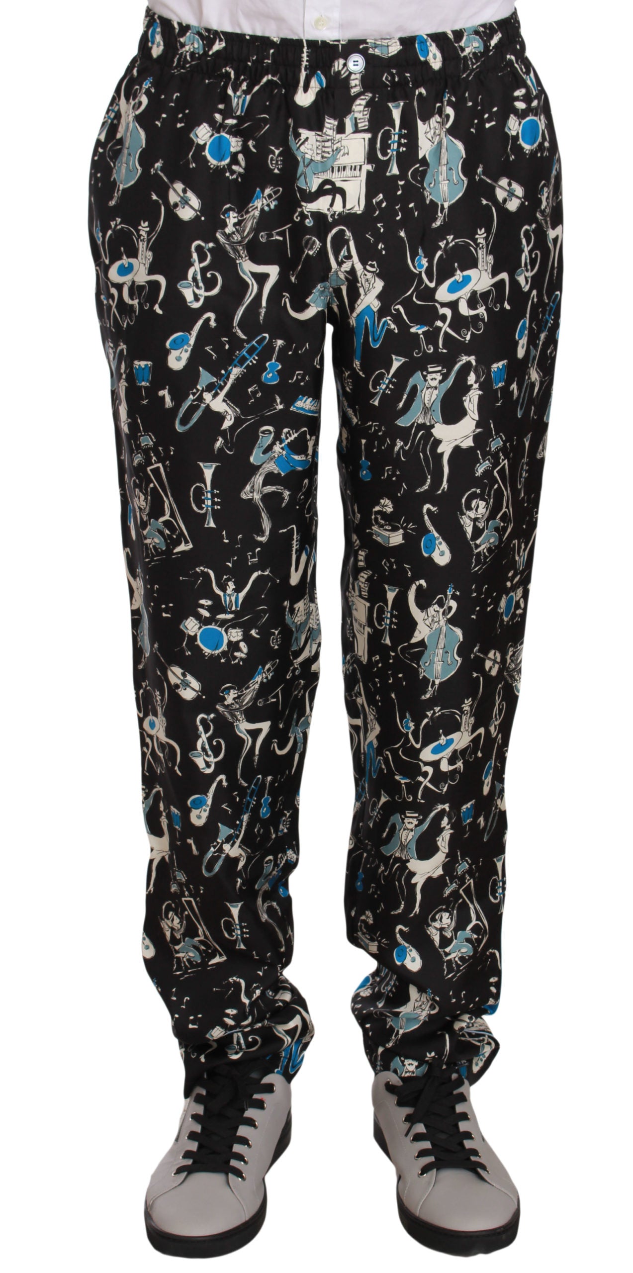 Dolce & Gabbana Black Musical Instrument Sleepwear Men's Pants