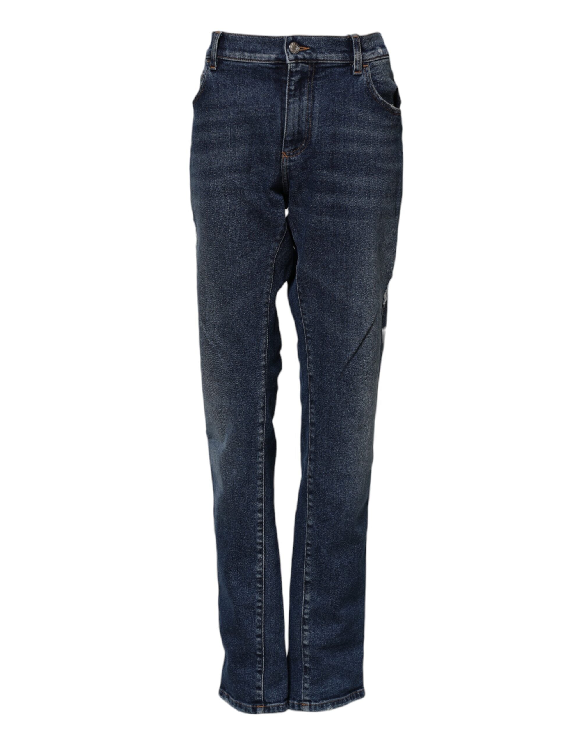 Dolce & Gabbana Blue Cotton Mid Waisted Straight Denim Women's Jeans