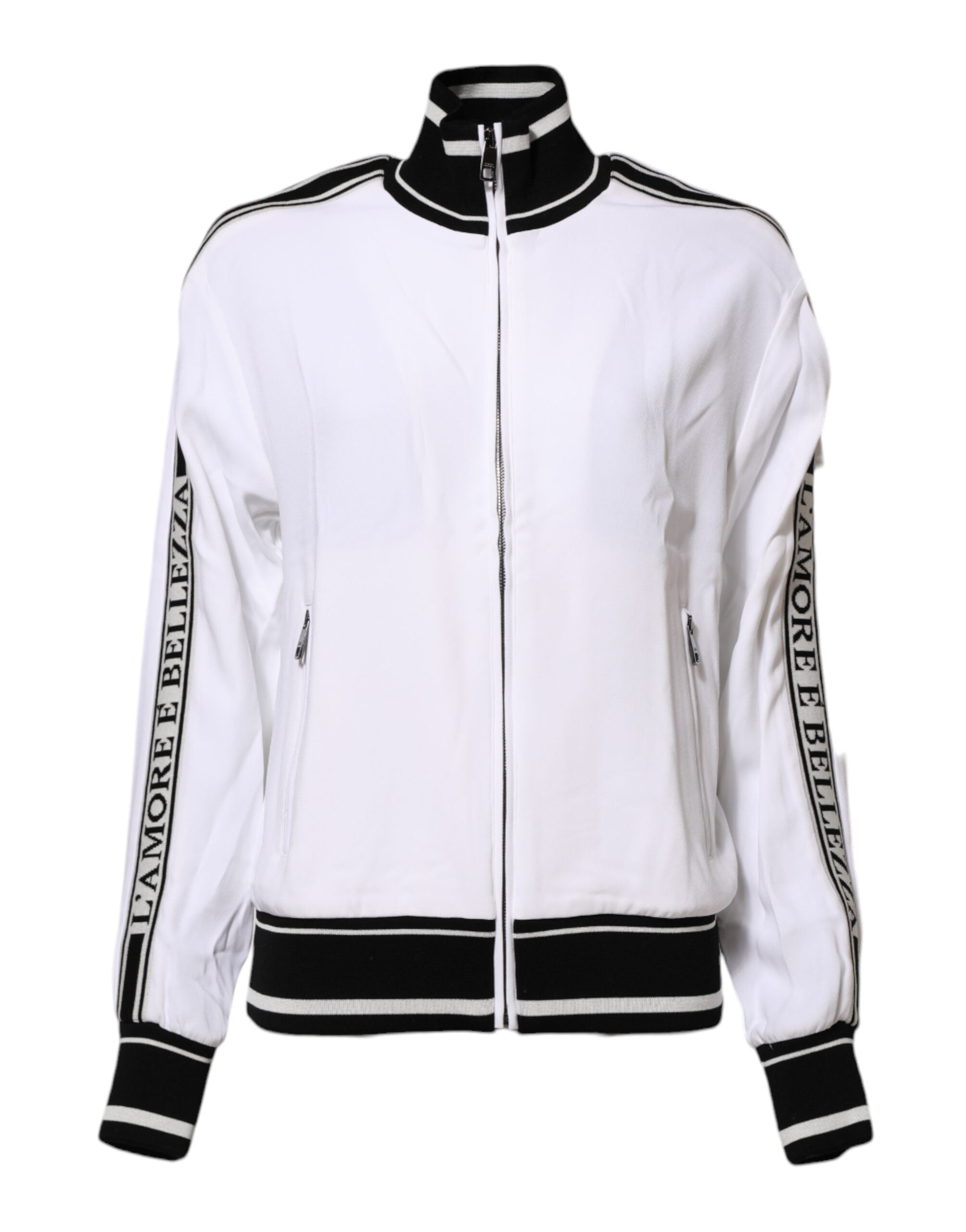 Dolce & Gabbana White Viscose Logo Women Full Zip Women's Jacket (Pre-Owned)