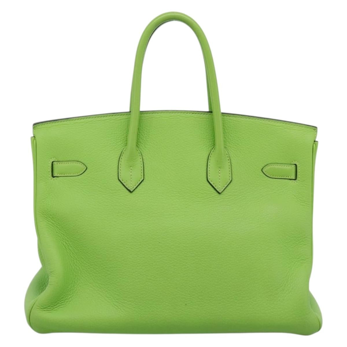 Hermes Birkin Green Clemence With Palladium Hardware Green Leather Handbag (Pre-Owned)