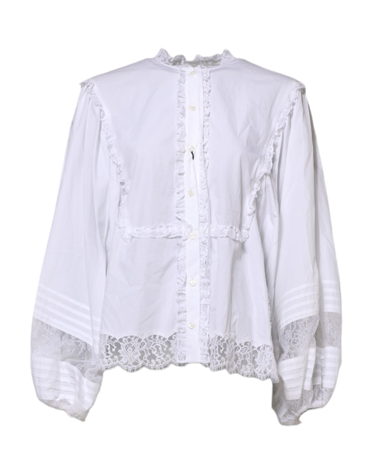 Dolce & Gabbana White Ruffled Lace Embellished Blouse Women's Top