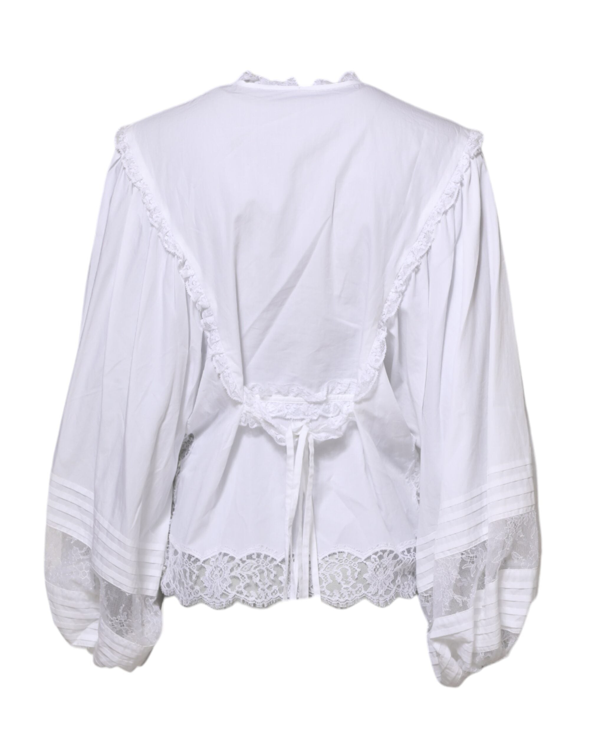 Dolce & Gabbana White Ruffled Lace Embellished Blouse Women's Top