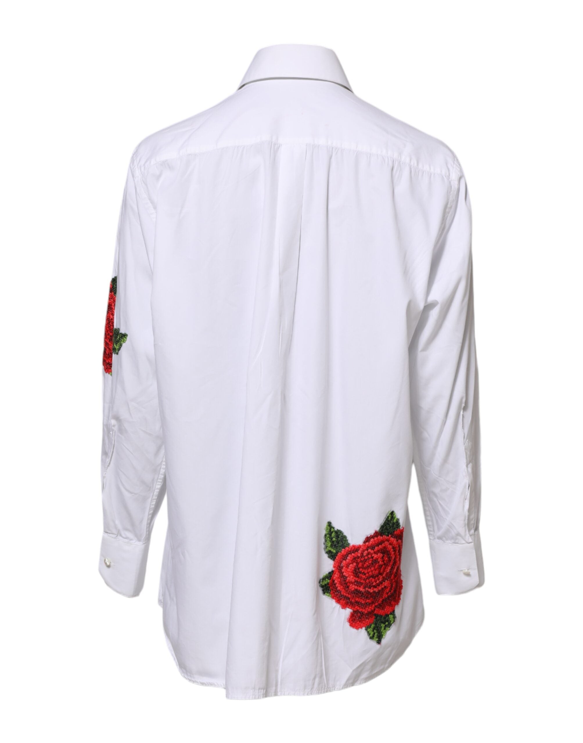 Dolce & Gabbana White Rose Embroidery Collared Shirt Women's Top (Pre-Owned)