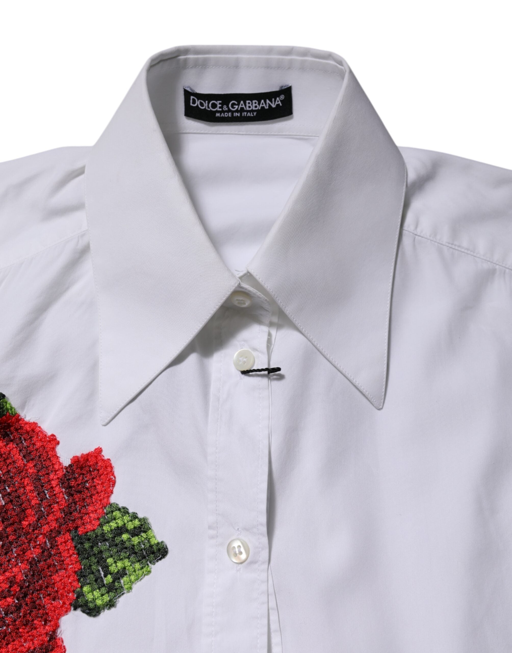 Dolce & Gabbana White Rose Embroidery Collared Shirt Women's Top (Pre-Owned)