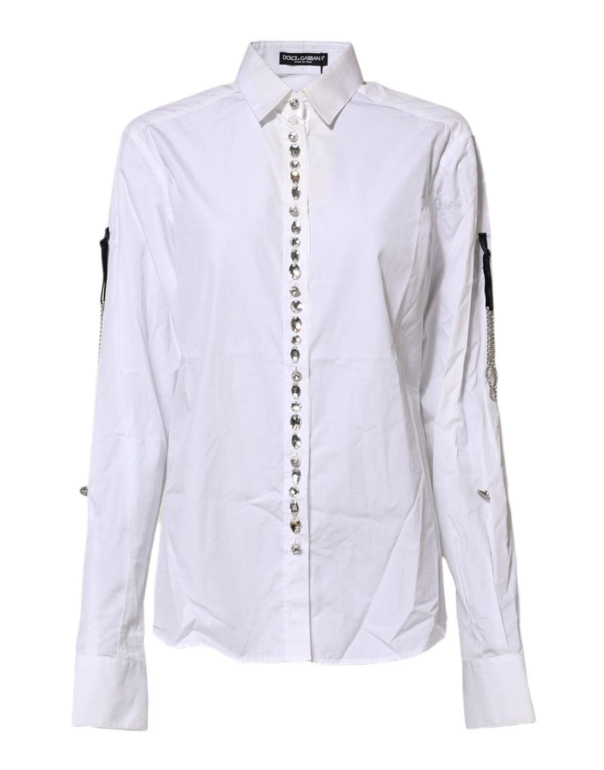 Dolce & Gabbana White Crystal Embellished Collared Shirt Women's Top (Pre-Owned)