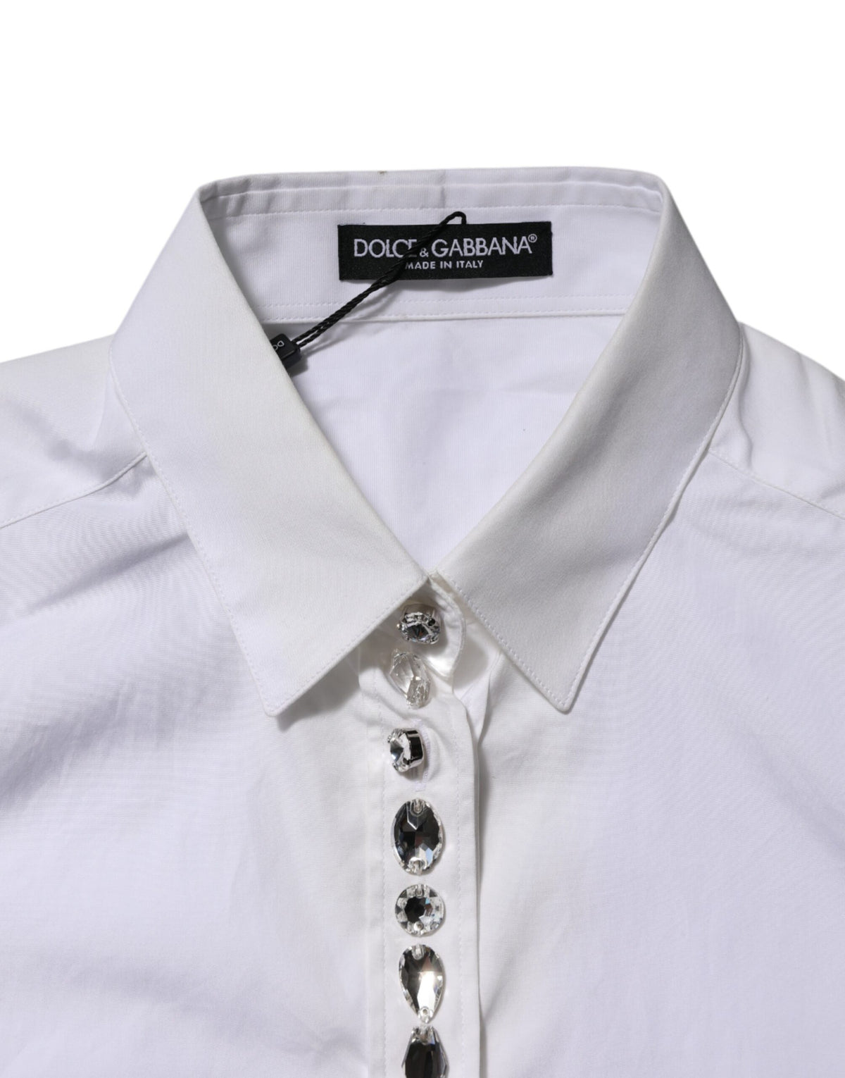 Dolce & Gabbana White Crystal Embellished Collared Shirt Women's Top (Pre-Owned)