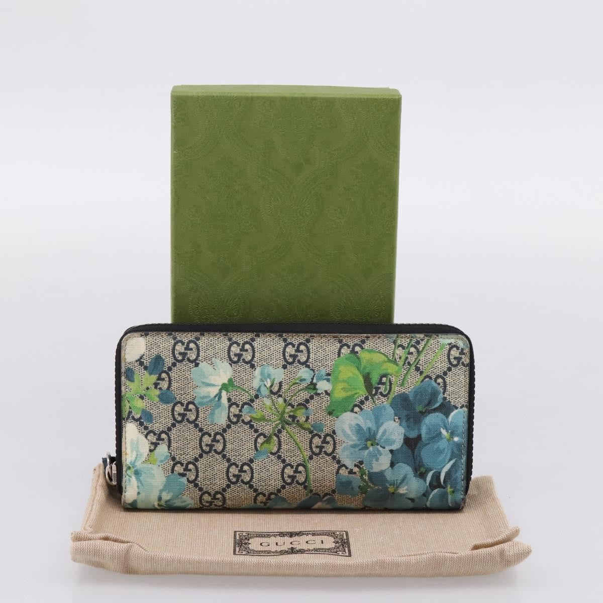 Gucci Zip Around Blooms Print Gg Coated Canvas Blue Pvc Wallets Accessory (Pre-Owned)