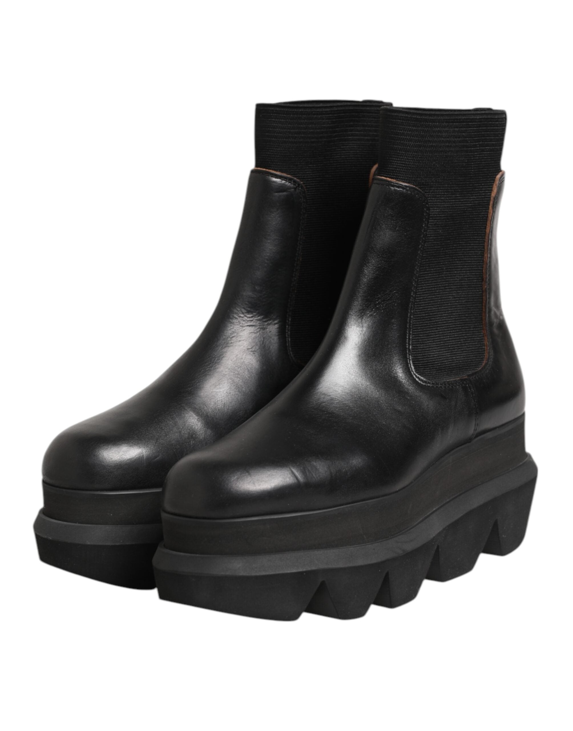 Sacai Black Chelsea Leather Pull On Women Ankle Boots Women's Shoes (Pre-Owned)