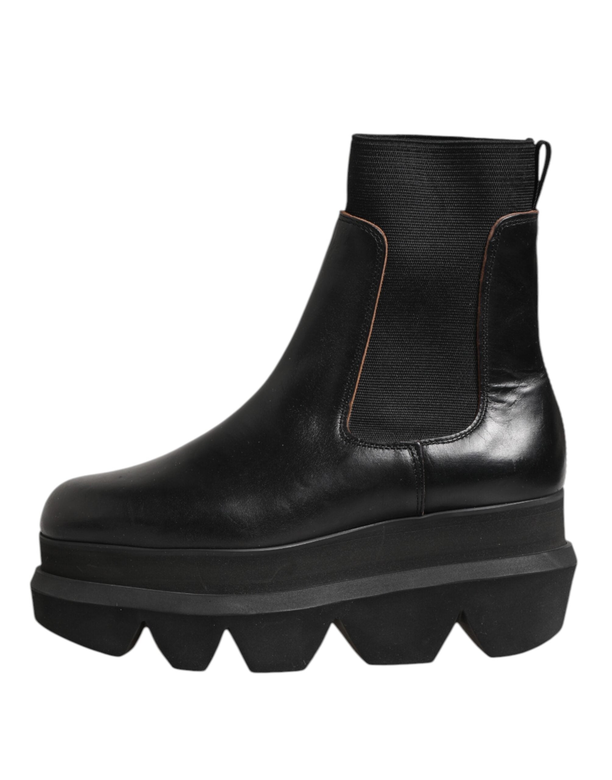 Sacai Black Chelsea Leather Pull On Women Ankle Boots Women's Shoes (Pre-Owned)