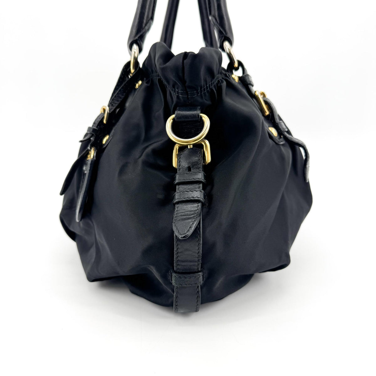 Prada Gaufre Nappa Leather Black Nylon Tote Bag Bag (Pre-Owned)