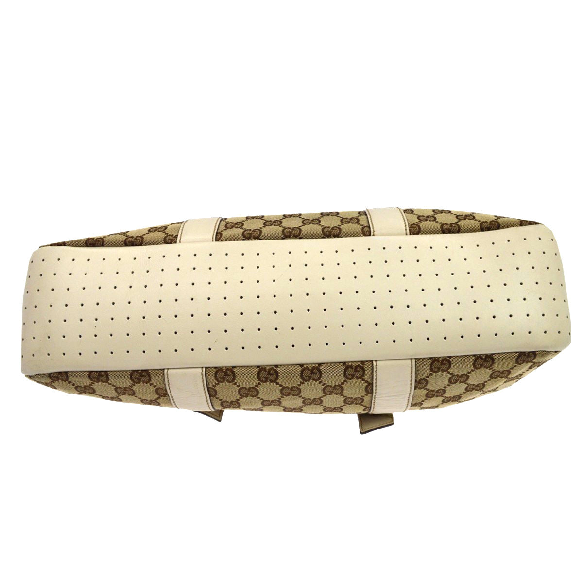 Gucci Belted Gg Canvas With Perforated Leather Beige Canvas Tote Bag Bag (Pre-Owned)
