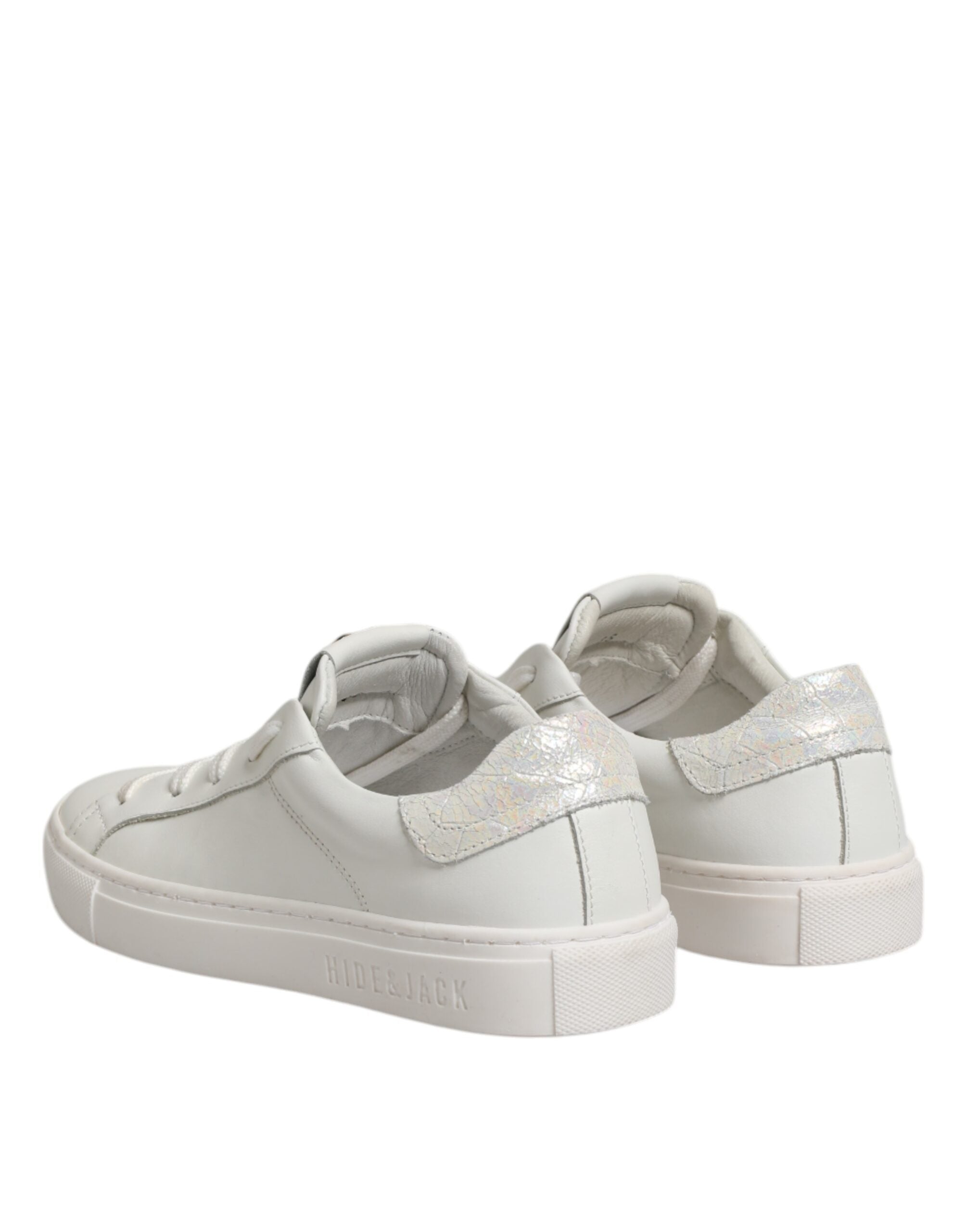 HIDE & JACK White Leather Low Top Lace Up Sneakers Women's Shoes (Pre-Owned)