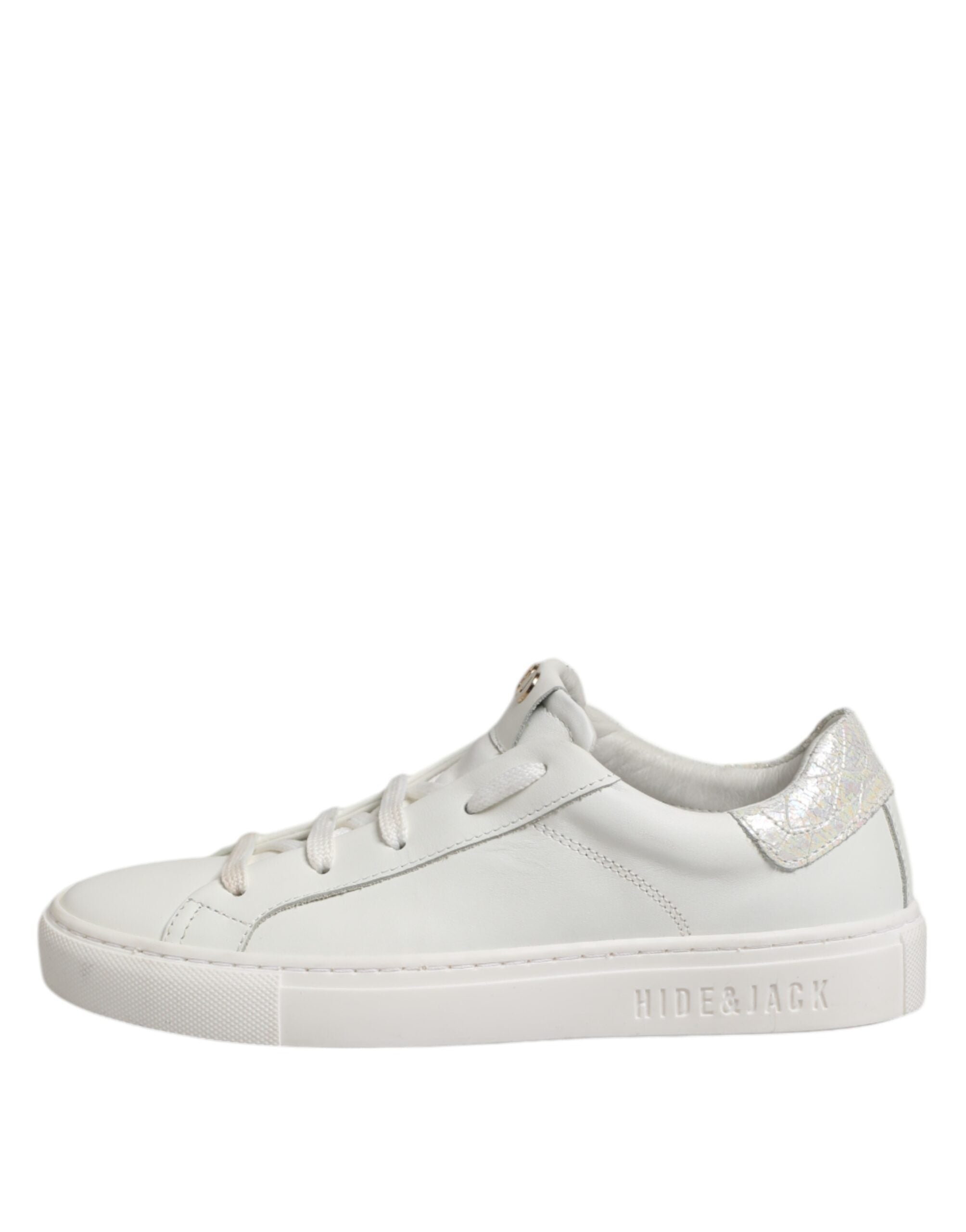 HIDE & JACK White Leather Low Top Lace Up Sneakers Women's Shoes (Pre-Owned)