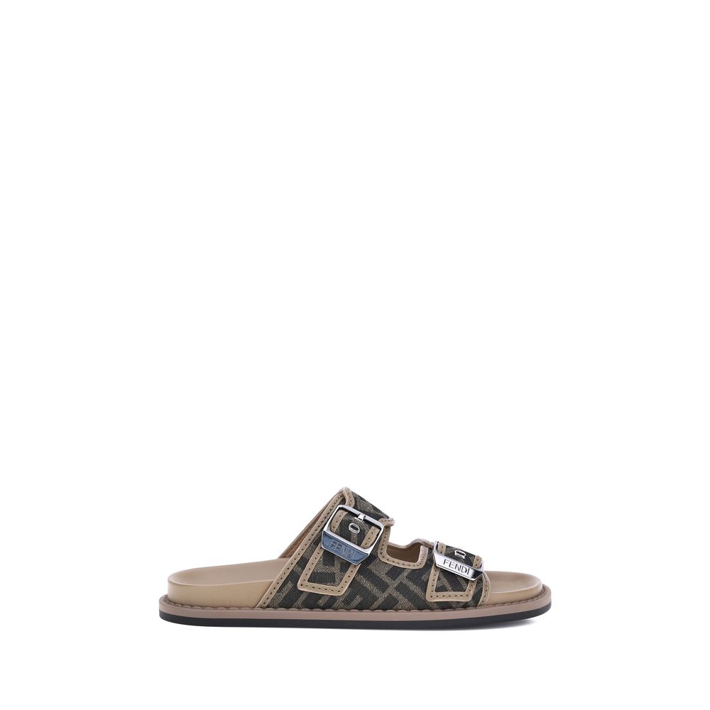 Fendi Brown Calf Leather Bos Taurus Flat Men's Sandals