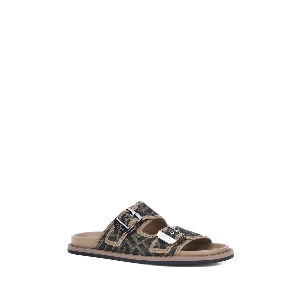 Fendi Brown Calf Leather Bos Taurus Flat Men's Sandals