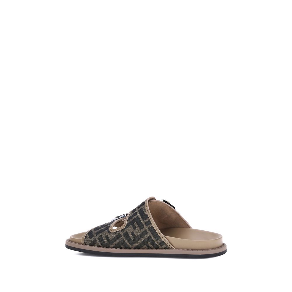 Fendi Brown Calf Leather Bos Taurus Flat Men's Sandals