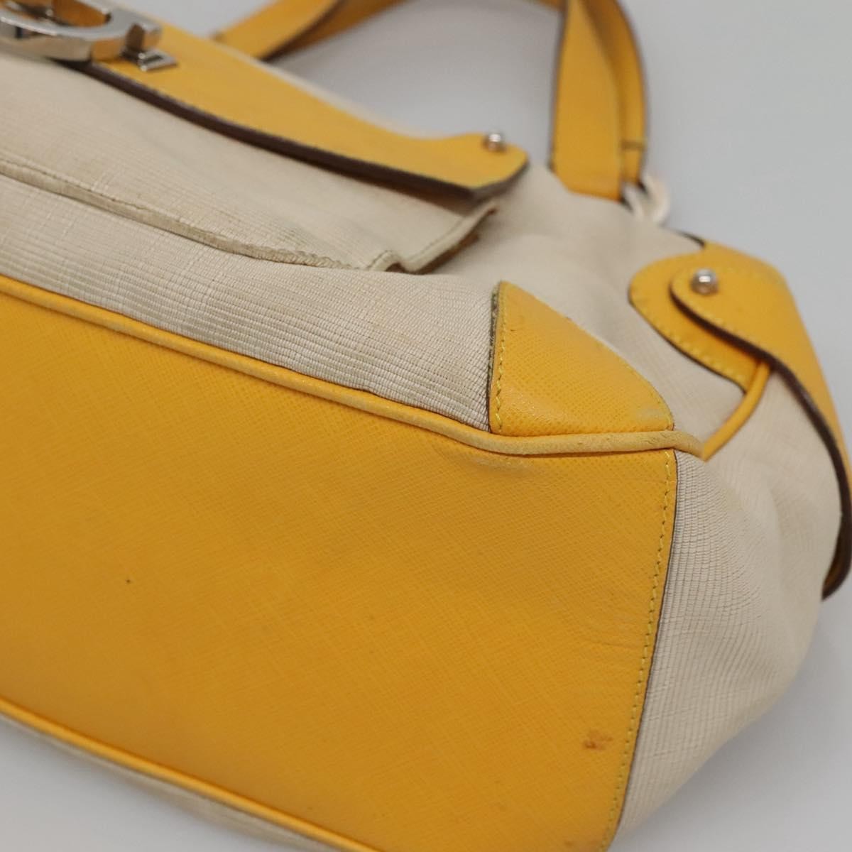 Salvatore Ferragamo Gancini Canvas And Leather Yellow Canvas Handbag (Pre-Owned)