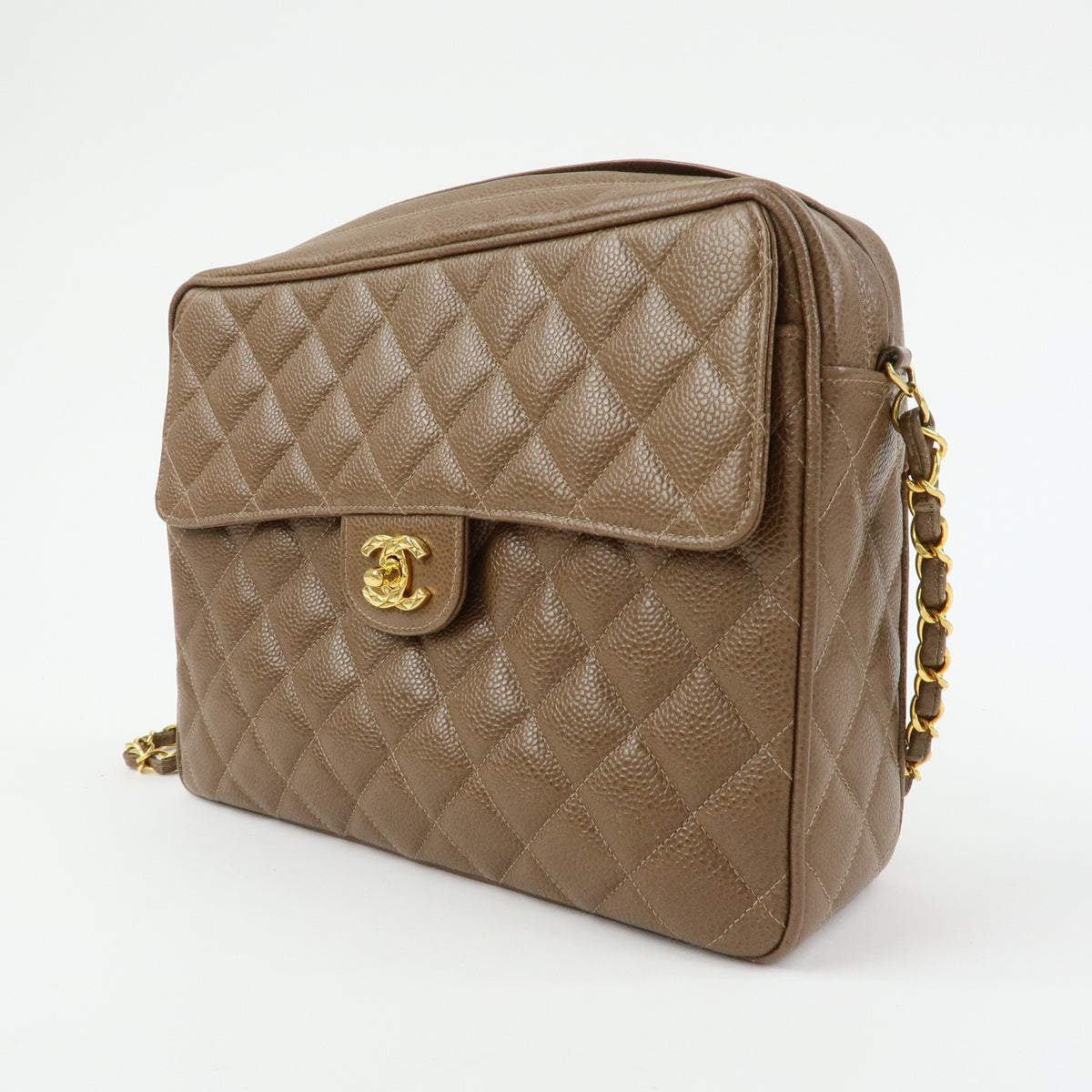 Chanel Vintage Front Pocket Camera Quilted Caviar Brown Leather Handbag (Pre-Owned)