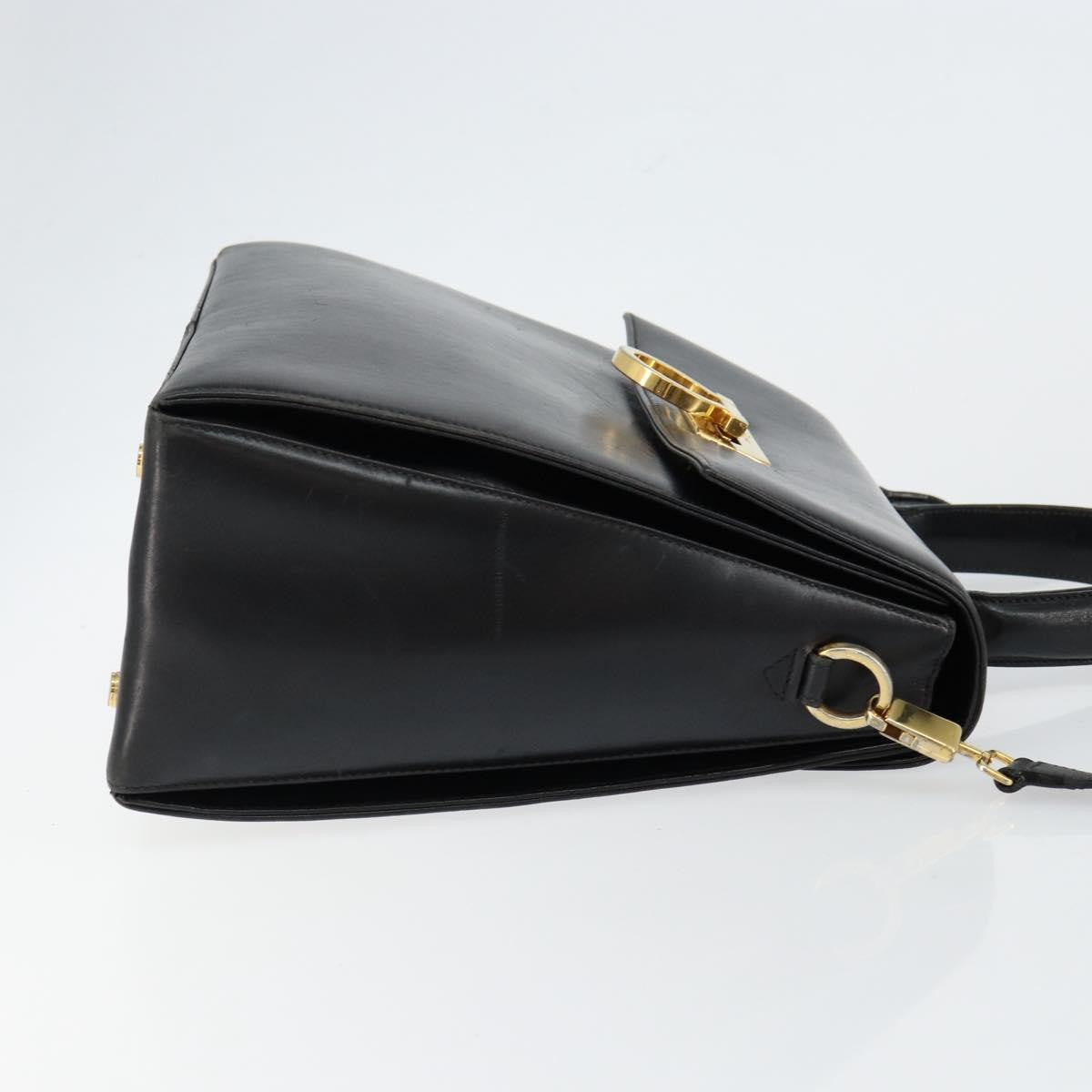 Salvatore Ferragamo Gancini Convertible Top Handle Leather Black Leather Handbag (Pre-Owned)