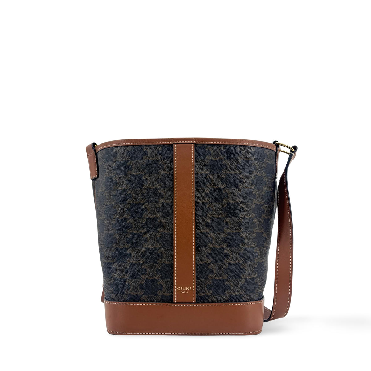 Celine Triomphe Bucket Embossed Suede Black Canvas Handbag (Pre-Owned)