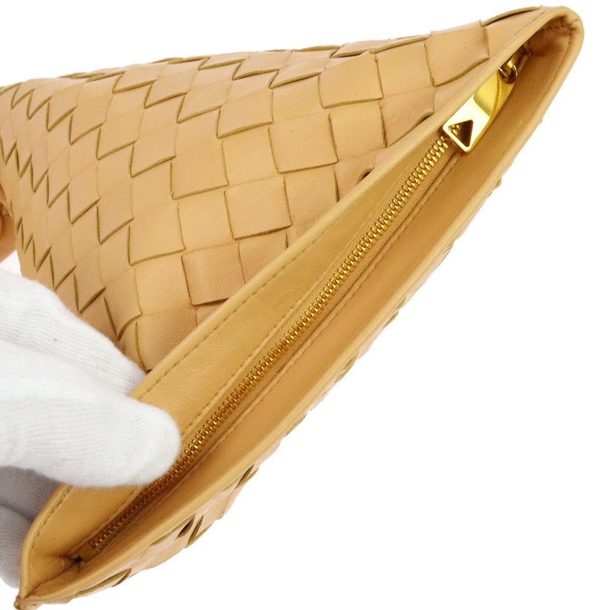 Bottega Veneta Bv Twist Intrecciato Nappa Beige Leather Handbag (Pre-Owned)