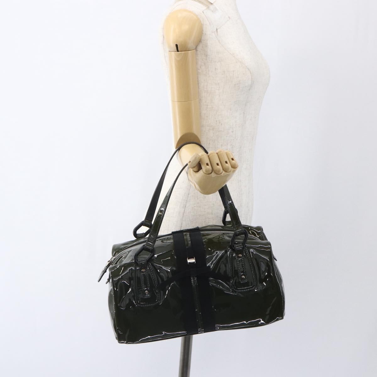 Salvatore Ferragamo Vintage Patent Leather Khaki Patent_Leather Handbag (Pre-Owned)