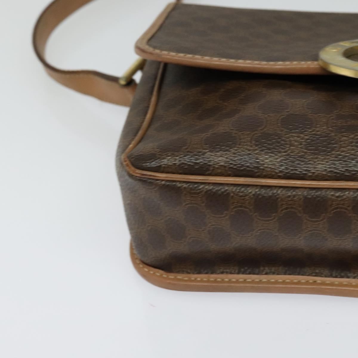 Celine Vintage Macadam Circle Logo Canvas And Leather Brown Canvas Shoulder Bag Bag (Pre-Owned)