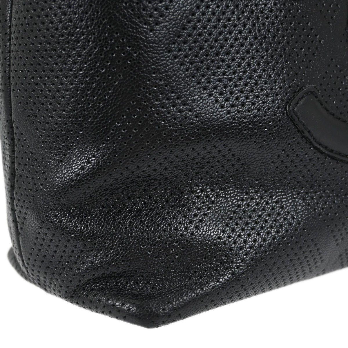Chanel Cc Tote Perforated Leather Black Leather Tote Bag Bag (Pre-Owned)