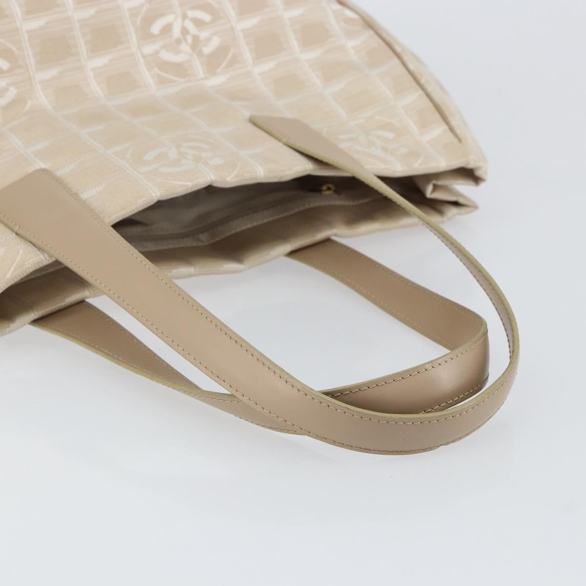 Chanel Travel Line Nylon Beige Nylon Tote Bag Bag (Pre-Owned)