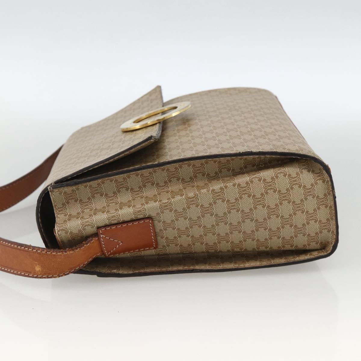 Celine Vintage Macadam Circle Logo Canvas And Leather Beige Canvas Shoulder Bag Bag (Pre-Owned)