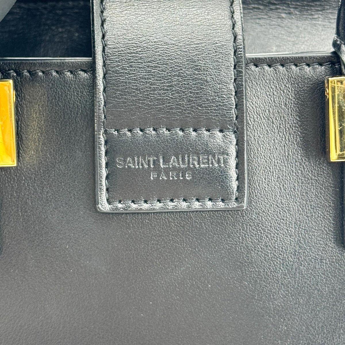 Saint Laurent Convertible Monogram Cabas Leather Black Leather Tote Bag Bag (Pre-Owned)