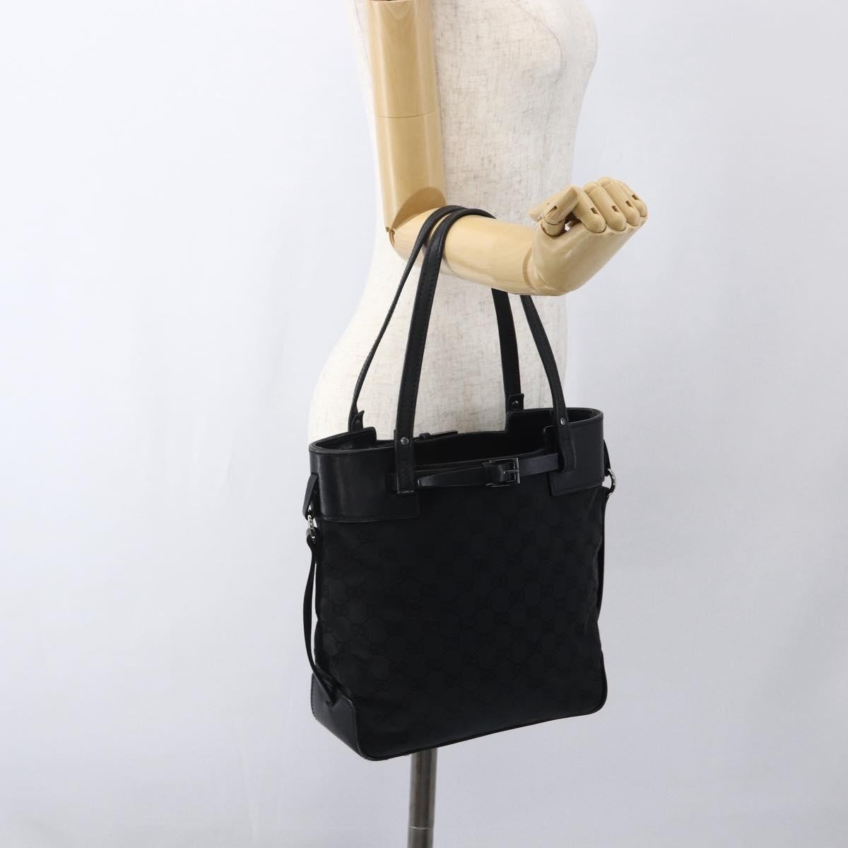 Gucci Belted Bucket Tote Gg Canvas With Leather Black Canvas Tote Bag Bag (Pre-Owned)