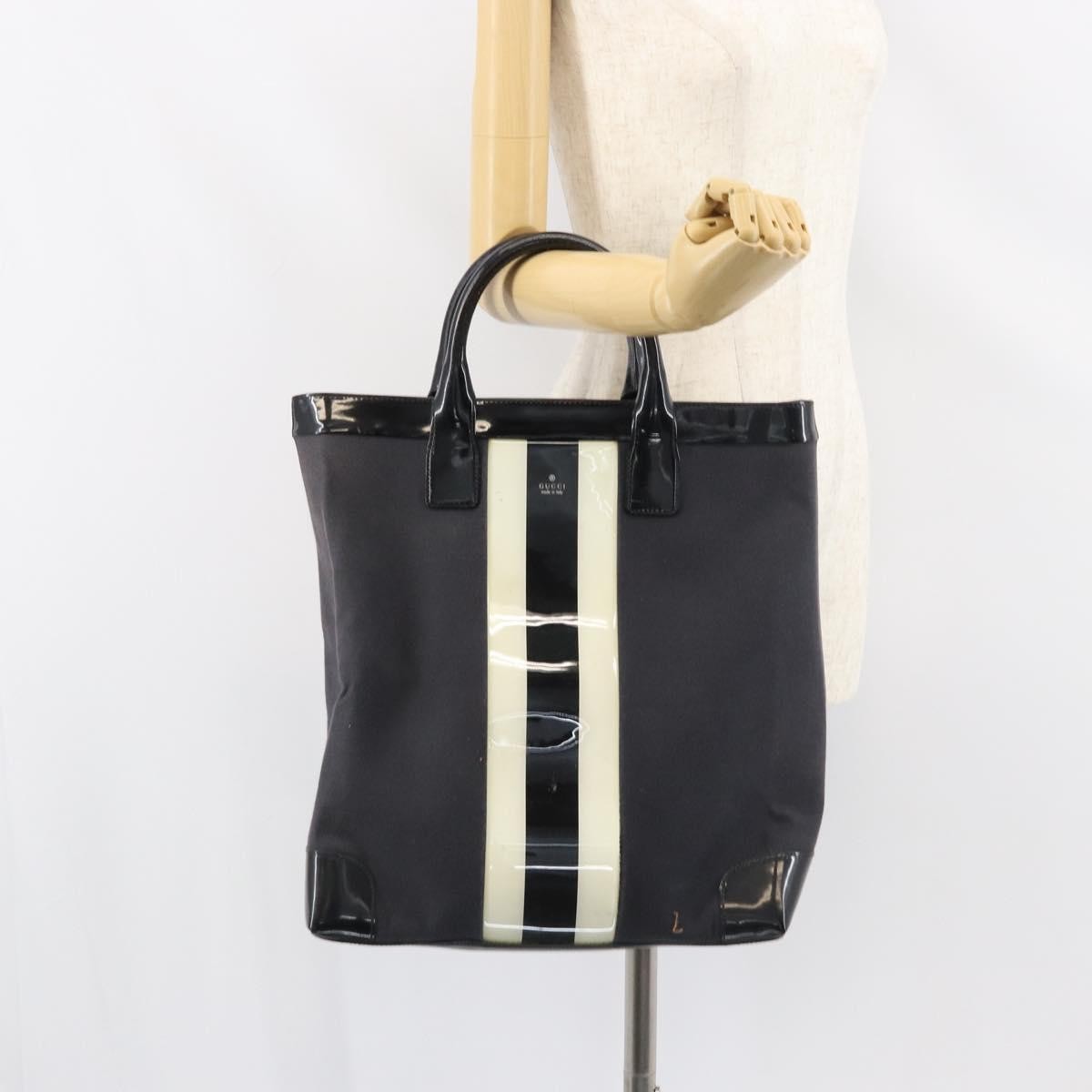 Gucci Vintage Tote Canvas Black Canvas Tote Bag Bag (Pre-Owned)