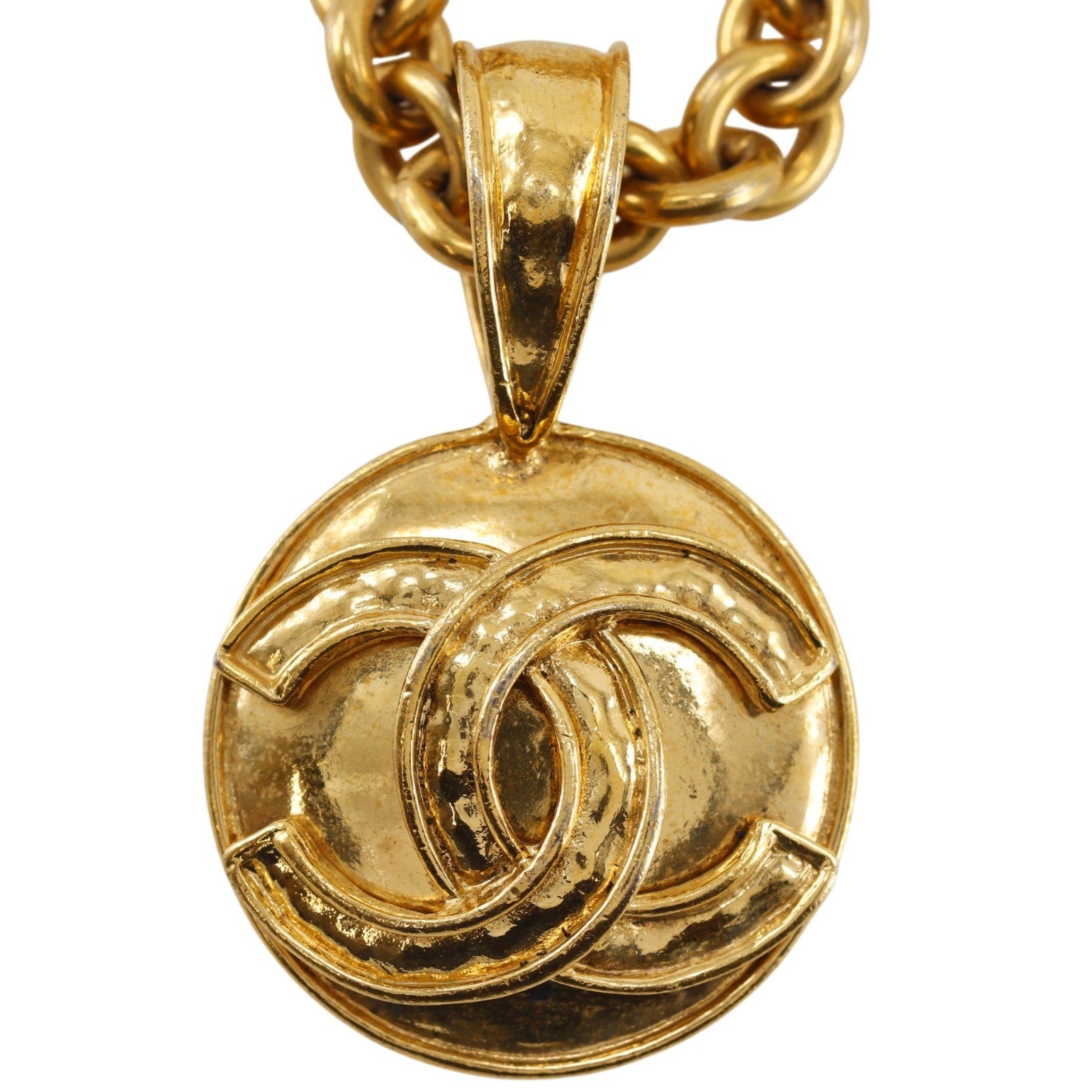 Chanel Vintage Cc Round Pendant Long Metal Gold Gold_Plated Necklace Jewelry (Pre-Owned)