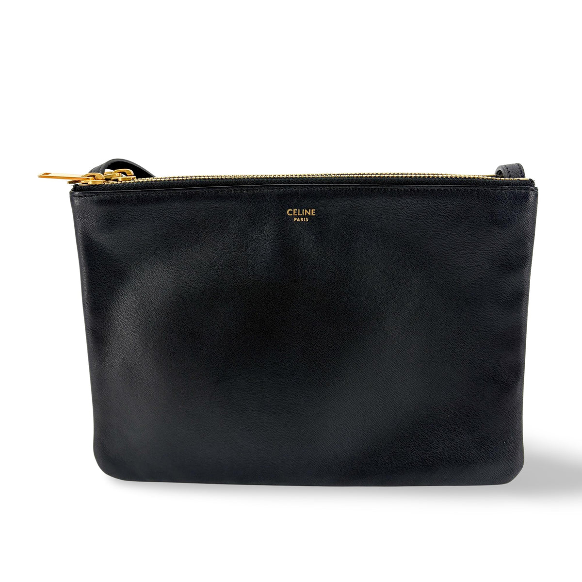 Celine Trio Leather Black Leather Crossbody Bag Bag (Pre-Owned)