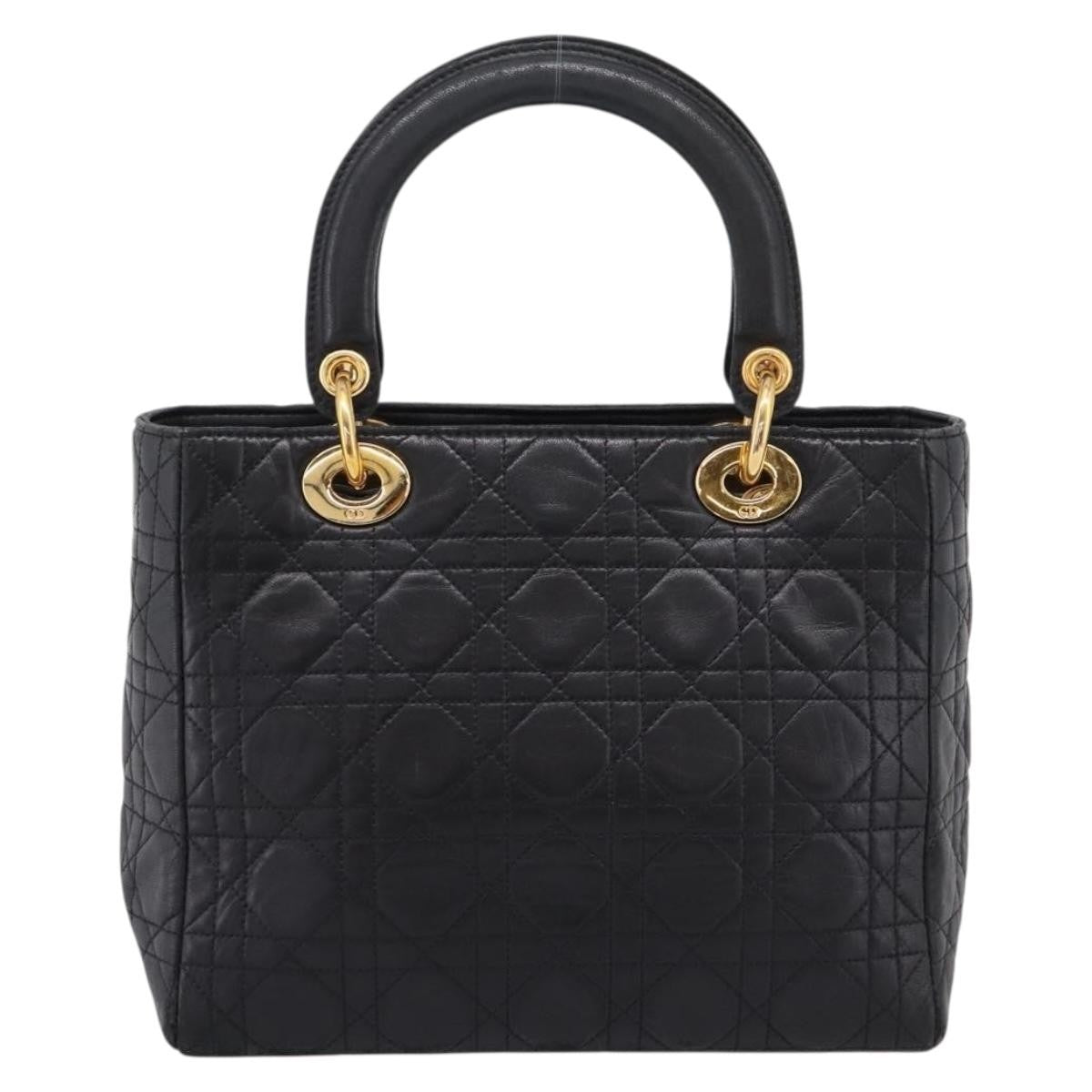 Christian Dior Vintage Lady Dior Leather Black Leather Handbag (Pre-Owned)