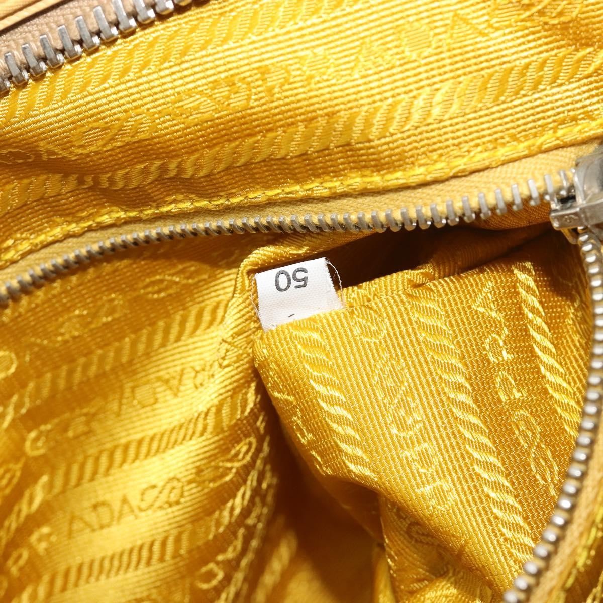 Prada Bauletto Tessuto With Saffiano Leather Yellow Canvas Handbag (Pre-Owned)